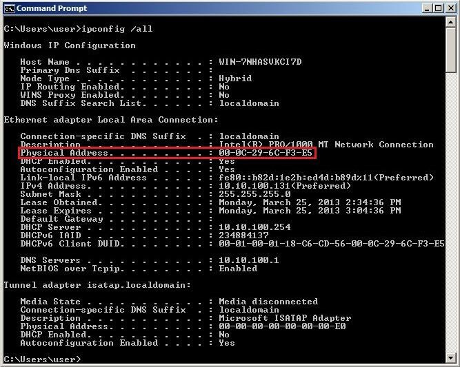 ipconfig/all command