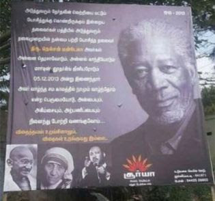 Billboard mourning Mandela's death has Morgan Freeman's photo instead. 