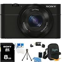 Sony DSC-RX100 20.2 MP Exmor CMOS Sensor Digital Camera with 3.6x Zoom BUNDLE with 8GB Card, Case, Card Reader, Mini tripod, LCD Screen Protectors + More