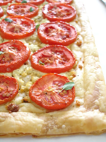 Roasted tomato and goat's cheese tart with fresh oregano