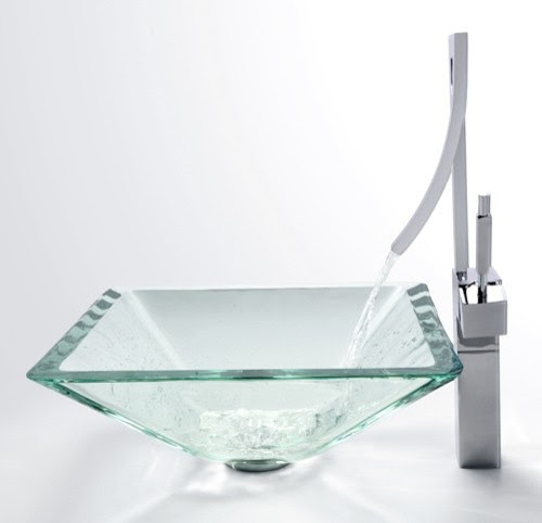 Kraus C-GVS-901-19mm-1200 Clear Aquamarine Glass Vessel Sink ...