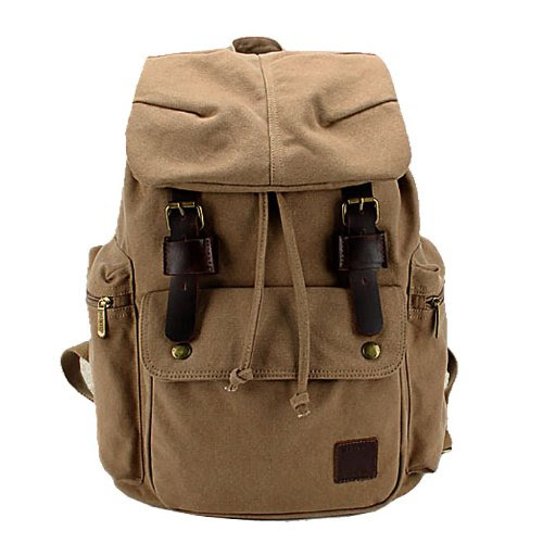 Sac à dos en toile canvas multifonctionnel pour voyage école hiking etc. - peut être placer votre ordinateur 14'' (Kaki)