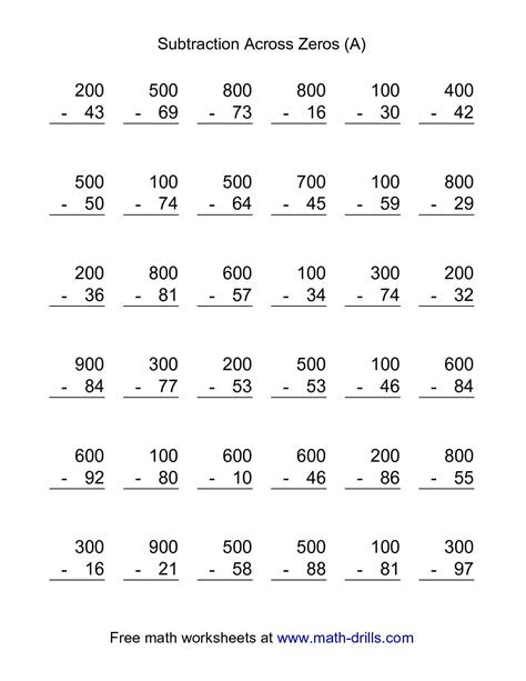  multiplication across zeros worksheets free printable