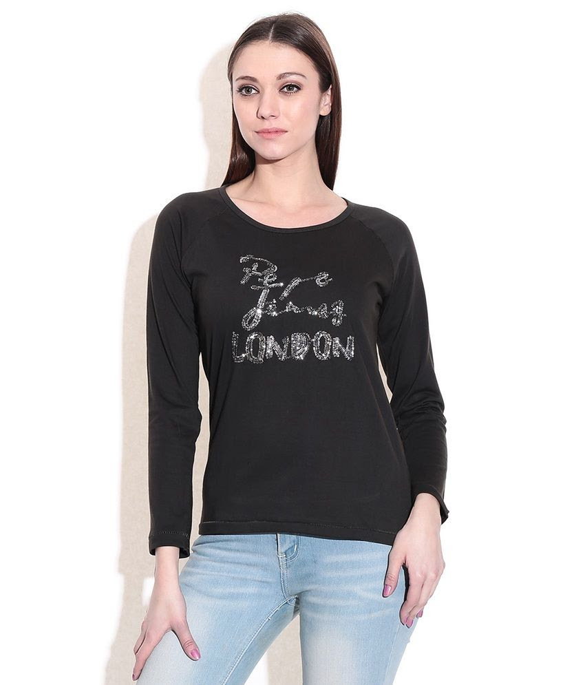 Pepe Jeans Black Poly Cotton Tops Pepe Jeans Black Poly Cotton Tops