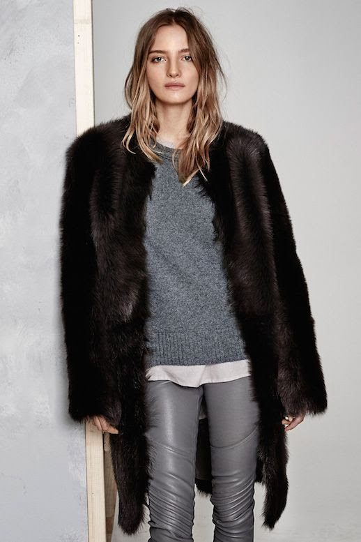 Le Fashion Blog Hunky Dory FW AW 2015 Lookbook Brown Fur Coat Cropped Knit Sweater Silk Layer Leather Leggings Pants