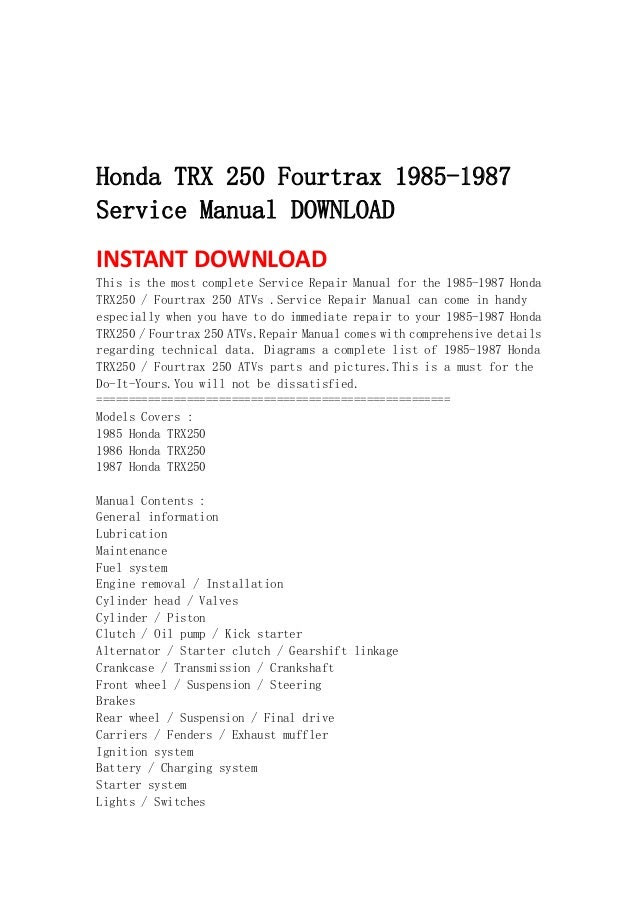 Download Honda 1984 1997 Trx200 Trx 200 Service Manual ...