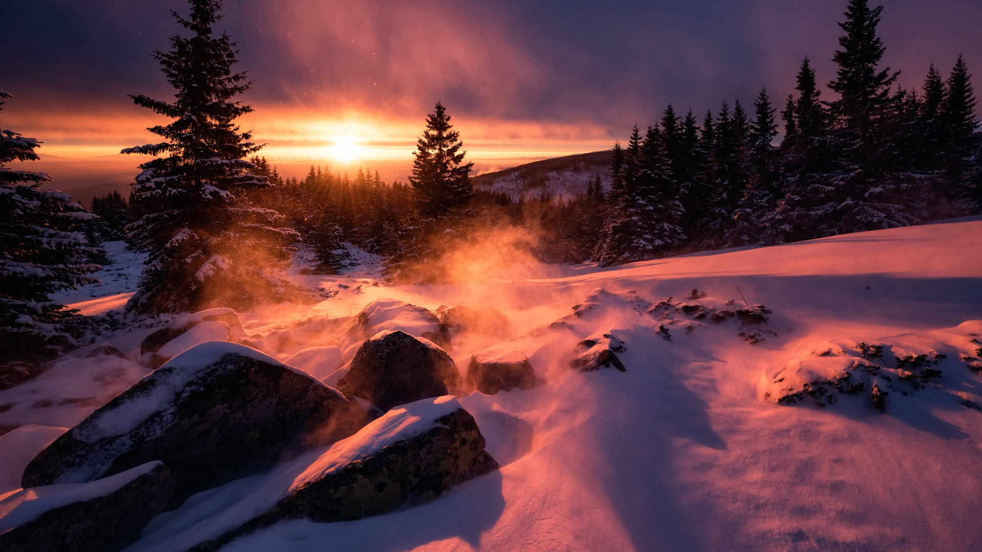 1920x1080 Winter Snow Sunset Laptop Full HD 1080P HD 4k Wallpapers