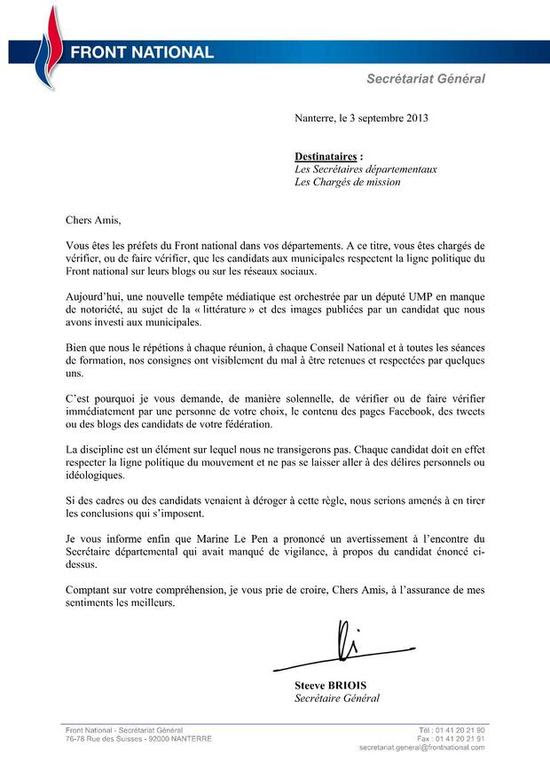 Note interne du FN après une exclusion : le parti de Le 