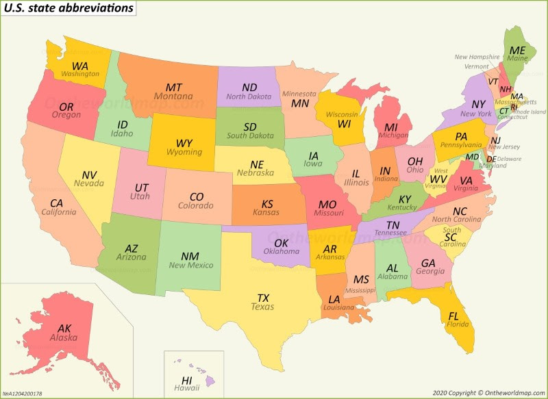 Map Of America With Abbreviations U.S. State Abbreviations Map