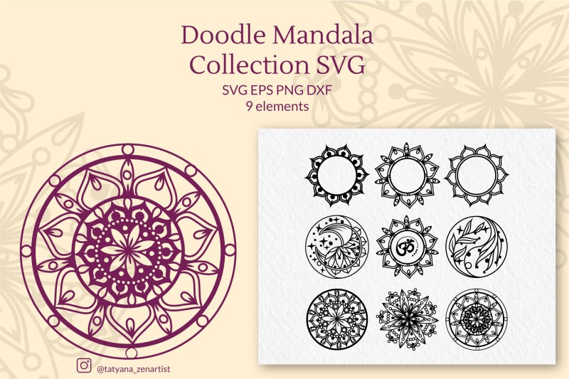 Download Doodle Mandala Collection SVG, Zentangle SVG cut files Download for Cricut, Silhouette and Other Machine