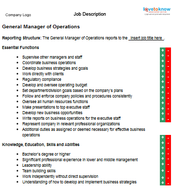 Job Description for a General Manager of Operations 