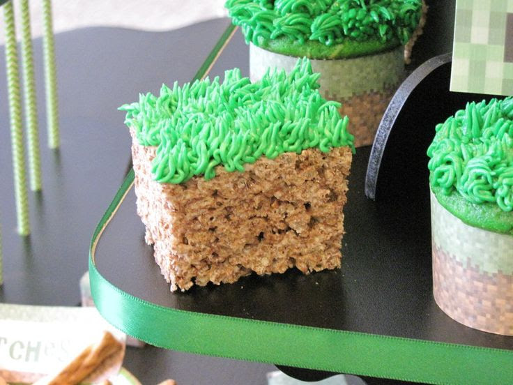 Minecraft Birthday Party Rice Krispie dirt blocks