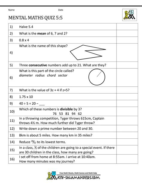  mental maths practise year 5 worksheets