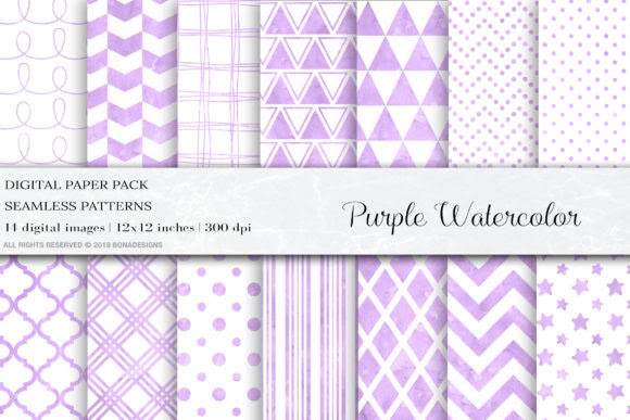 Designbundles Watercolor Purple Digital Paper Pattern by BonaDesigns Compatible with Silhouette, Cricut and other cutting machines.