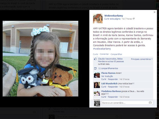 Criança está sob os cuidados de representantes do Department of Children and Families (DCF), espécie de conselho tutelar norte-americano (Foto: Reprodução / Facebook)