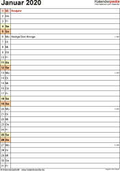 Kalender Januar 2020 als Word-Vorlagen