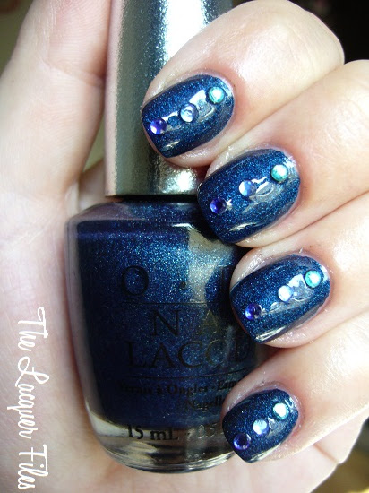 OPI Designer Series Fantasy Blue Shimmer Rhinestones Nail Art