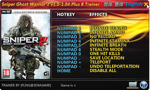 Sniper: Ghost Warrior 2 +8 Trainer for 1.04