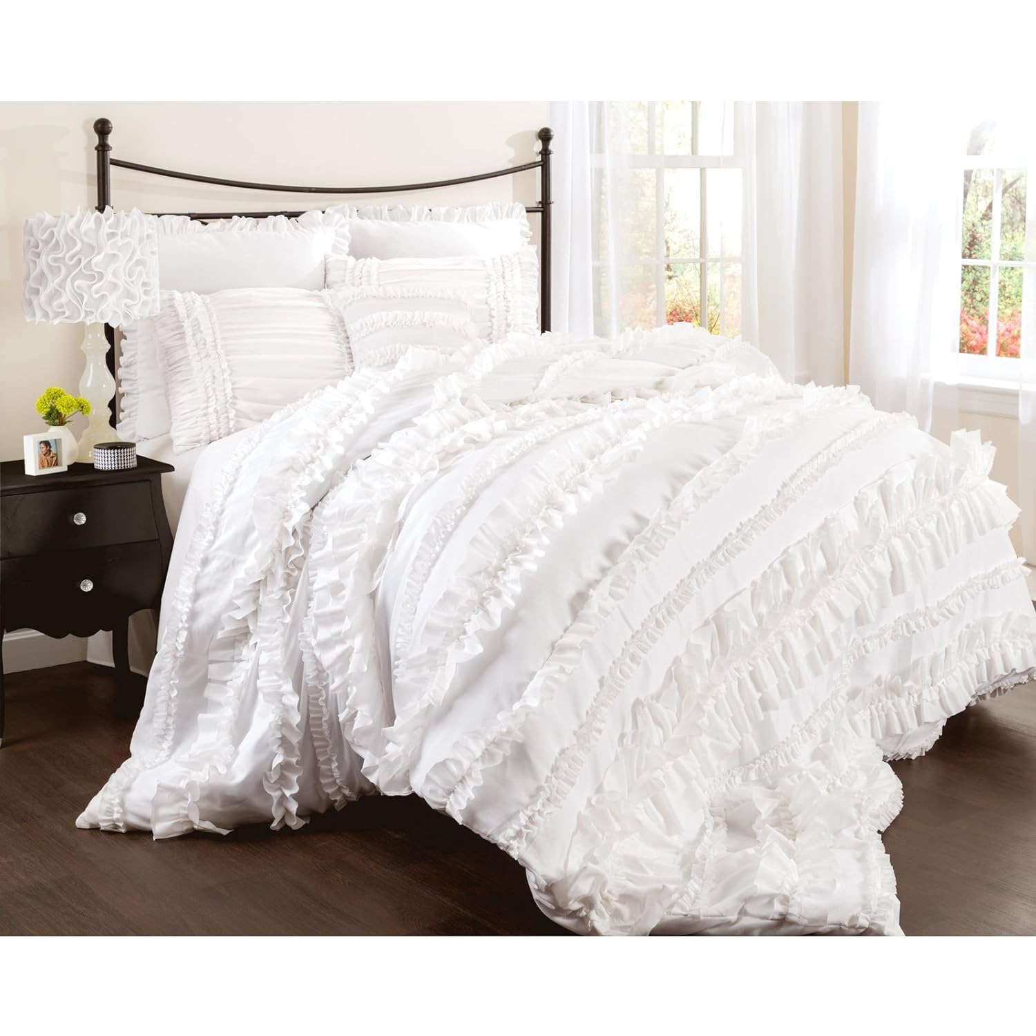 ... Ruffle Bedding Set: Lush Decor Belle 4-Piece Comforter Set White or