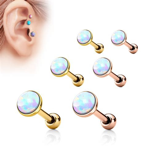Buy plomfov 20pairs 18g tiny cartilage stud earrings for women men stainless steel flat back earrings moon star triangle circle heart square butterfly cz . 16 Gauge Opal Barbell for Cartilage, Helix, Tragus Piercing