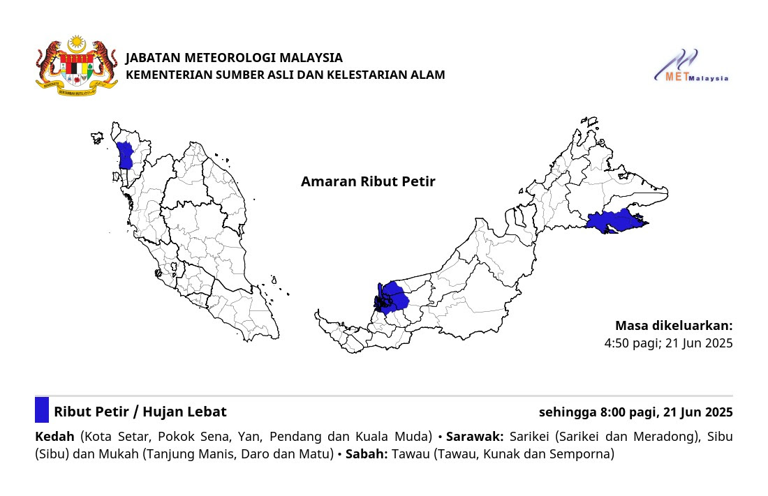 Thunderstorm warning(from Malaysian Meteorological Department)
