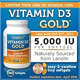 Vitamin D3 GOLD - 5000 IU (360 Softgels) Naturally Sourced Preservative-free Vitamin D