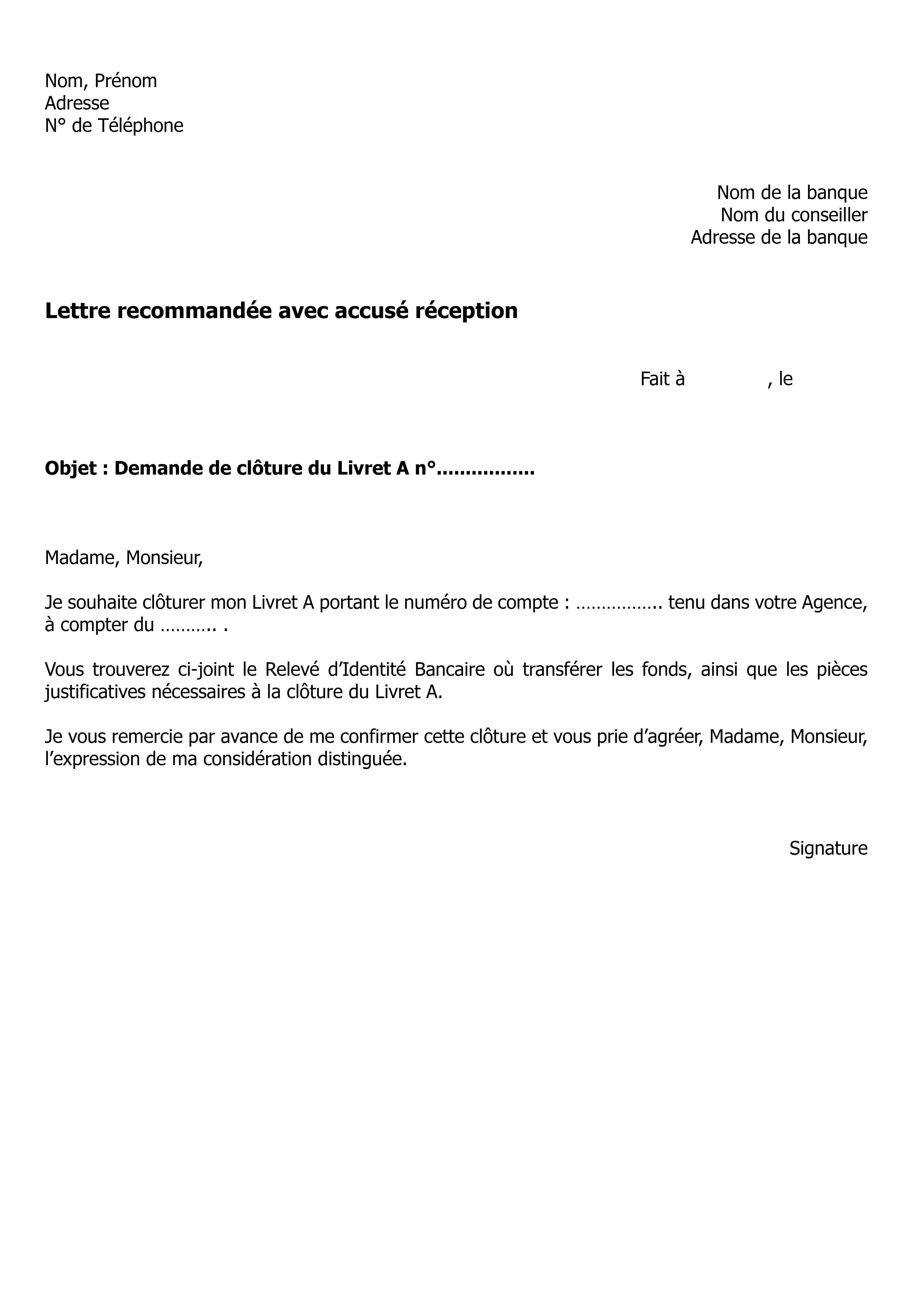 lettre clôture livret jeune