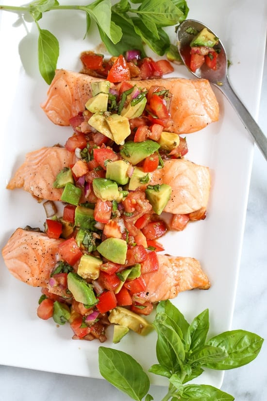 Grilled Salmon with Avocado Bruschetta