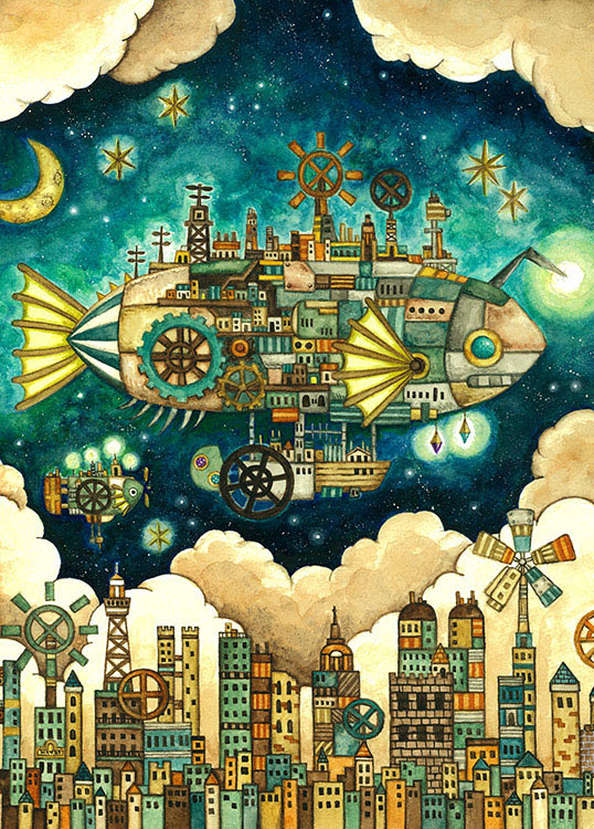 Epo 71 991s 西村典子 Art Puzzle Collection 空想の街 機械仕掛けの空飛ぶ魚の街 500ピース エポック社 の商品詳細ページです 日本最大級のジグソーパズル通販専門店 ジグソークラブ
