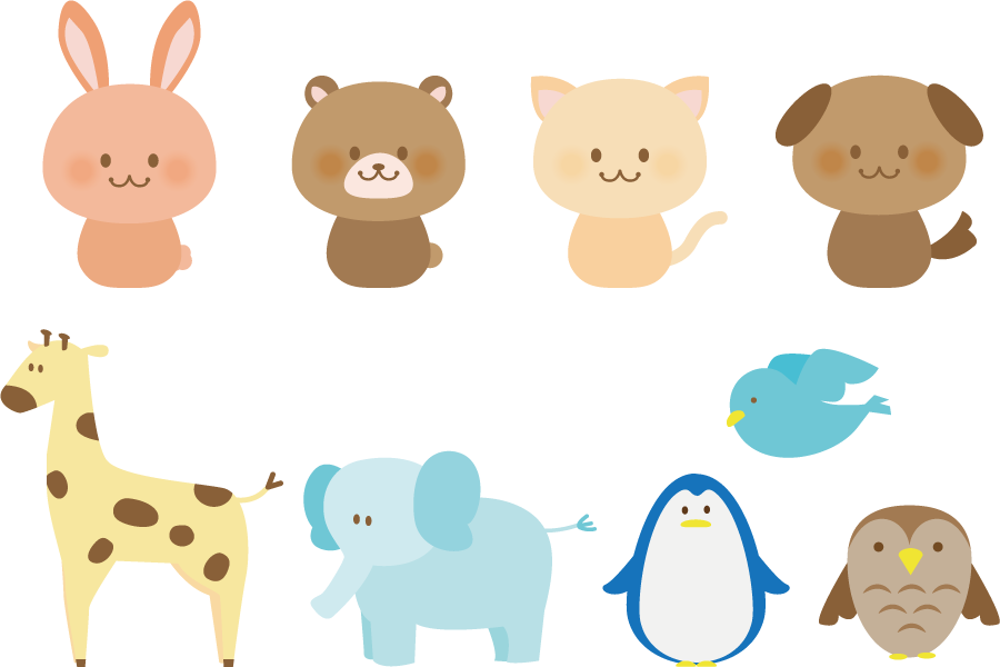 フリーイラスト キリンやゾウなどの9種類の動物のセットでアハ体験 Gahag 著作権フリー写真 イラスト素材集