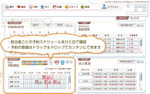 顧客管理フリーソフト サロンファクトリー の売上管理機能