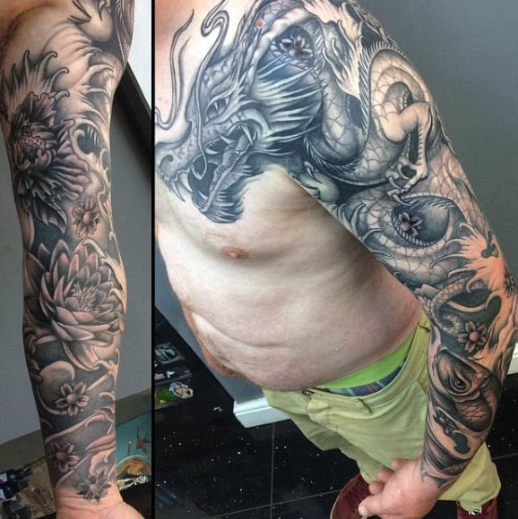 100 Dragon Sleeve Tattoo Designs For Men  Fire Breathing Ink Ideas