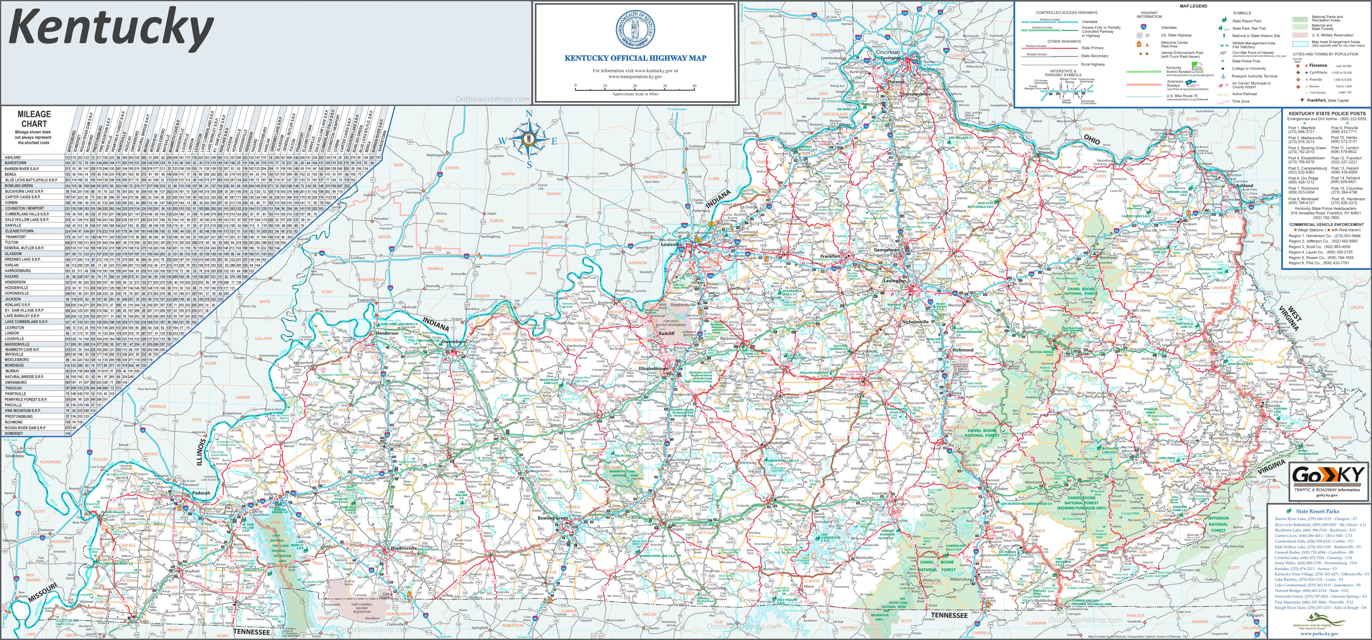Kentucky Map Of Cities And Towns Large Detailed Map of Kentucky With Cities And Towns
