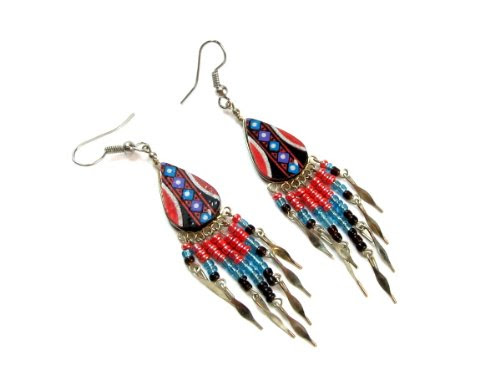 Lights on the Path Ceramic Teardrop Dangle Earrings with Drop Bead and Silver Shimmer Dangles