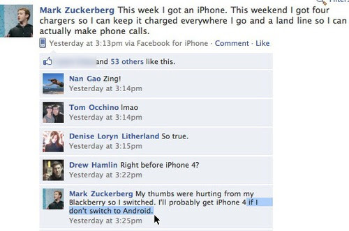 Facebook Zuckerberg on iPhone