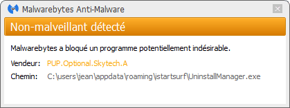 istartsurf.com détecté par Malwarebytes Anti-Malware Premium