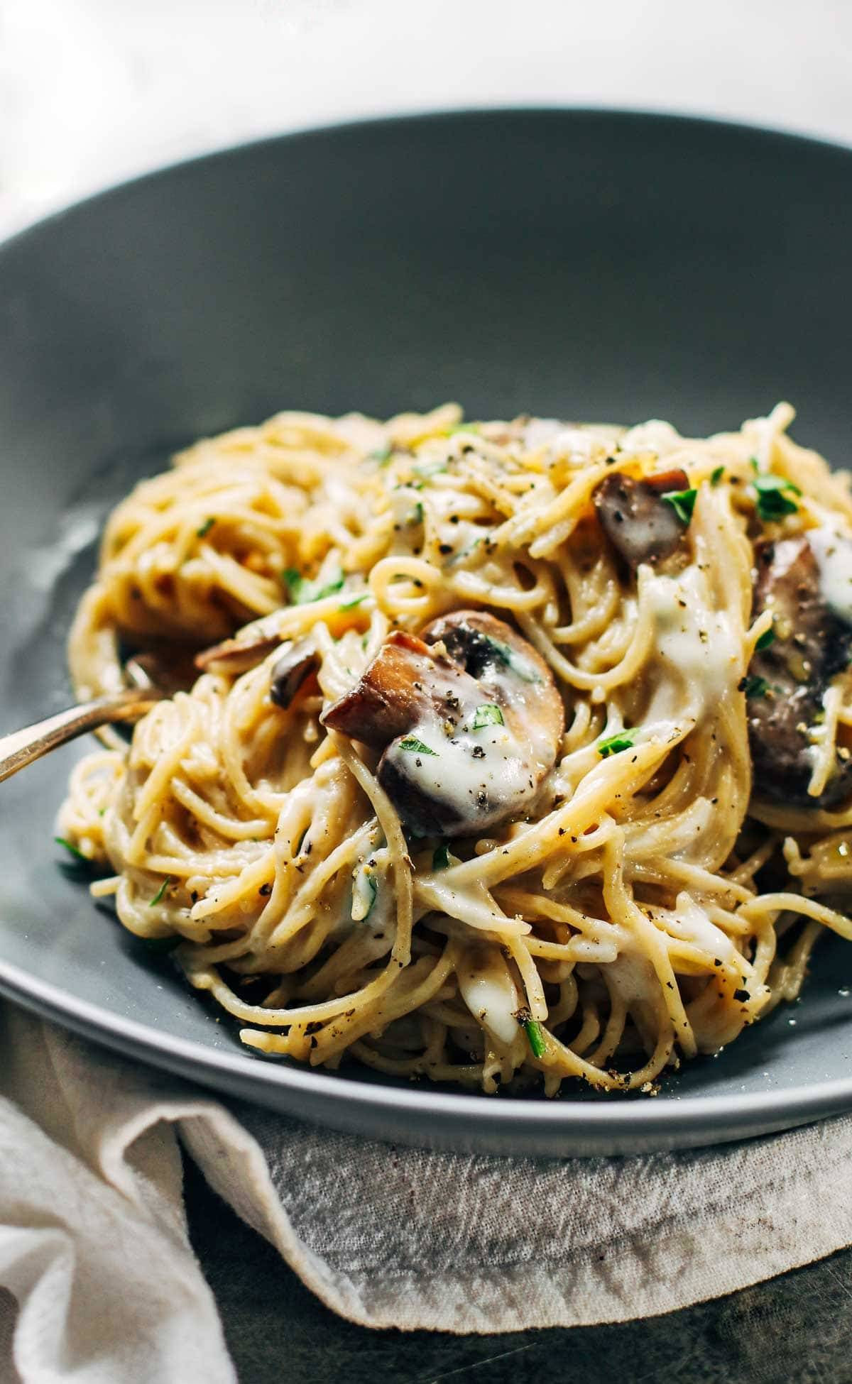 New Pasta with creamy garlic mushroom sauce