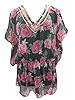 Short Sheer Caftan Poncho Black Floral Printed Women's Top