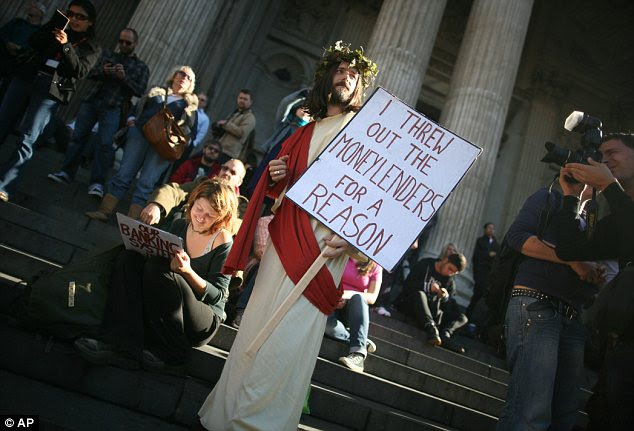 Holy protest: A demonstrator dressed as Jesus Christ to take part in Occupy London