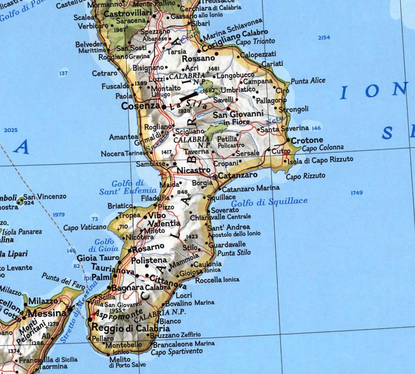 Physical Map Calabria • Mapsof.net