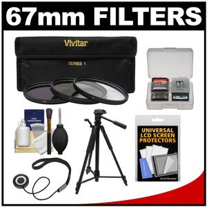 Vivitar 3-Piece Multi-Coated HD Filter Set (67mm UV/CPL/ND8) with Tripod + Accessory Kit