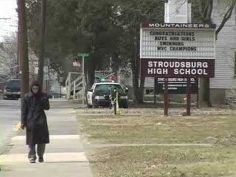 Police patrol the grounds of Stroudsburg High School after the district was 
