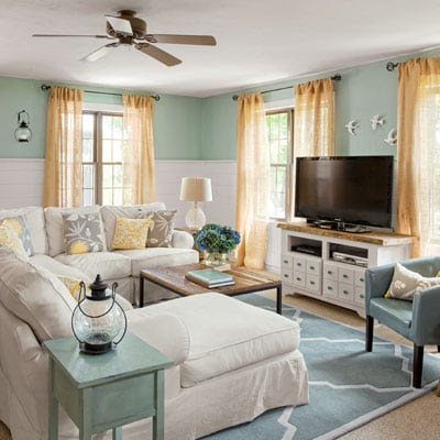 Coastal Cottage family room {before & after} | Four Generations ...