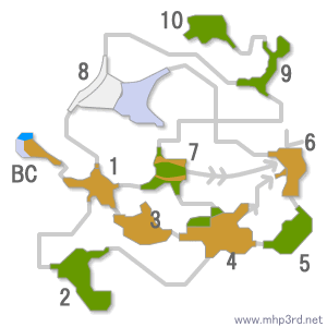 水没林のマップと採集 採掘 釣りの入手素材 モンスターハンターポータブル3rd攻略広場