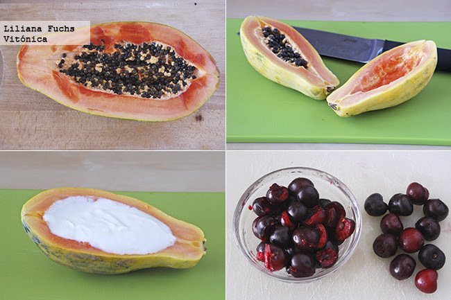 Papaya Yogur Cerezas Pasos