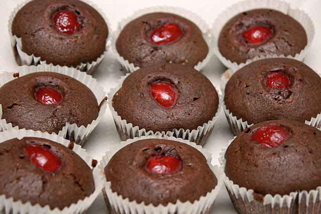 Choc rum cherry cupcakes