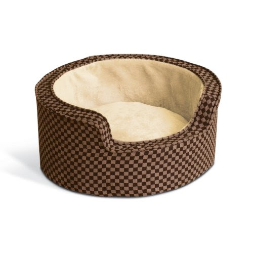 K&H 24-Inch Round Self-Warming Comfy Sleeper, Medium, Tan/Brown Squares