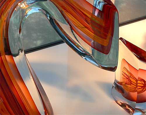 Red/Amber Sliced Descending Form by Harvey K. Littleton  1984 view 1