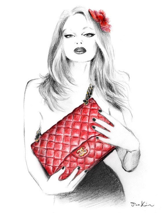 Fashion illustration art print - I love my Chanel handbag