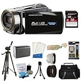Bell and Howell DNV16HDZ Full 1080p HD 16MP Infrared Night Vision Black Camcorder Bundle with Extra Battery + 59' Tripod, Camera Bag ,32GB Memory Card ,LED Light ,Wide Angle Lens ,2X Telephoto Teleconverter Lens & Bonus Accessories
